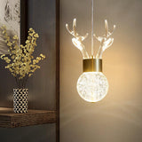 Modern Brass and Crystal Deer Pendant Light Whimsical LED Hanging Lamp for Bedroom