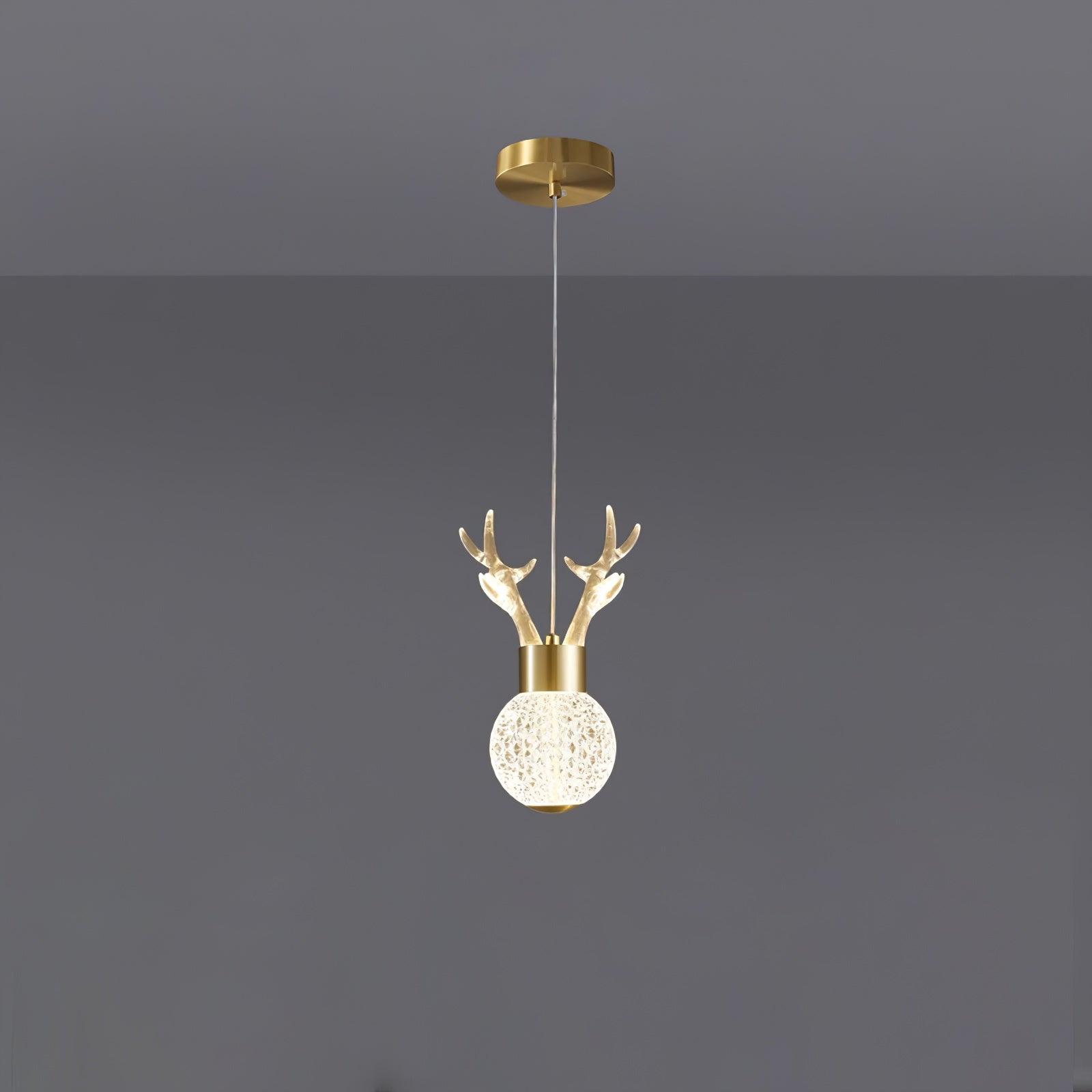 Modern Brass and Crystal Deer Pendant Light Whimsical LED Hanging Lamp for Bedroom