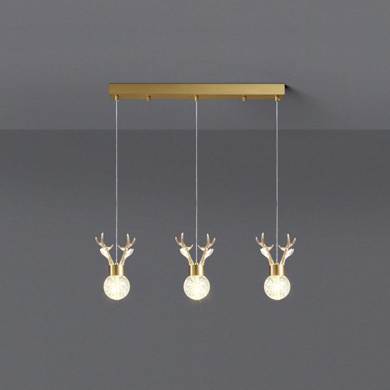 Modern Brass and Crystal Deer Pendant Light Whimsical LED Hanging Lamp for Bedroom