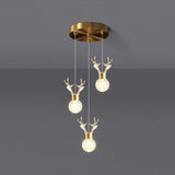 Modern Brass and Crystal Deer Pendant Light Whimsical LED Hanging Lamp for Bedroom