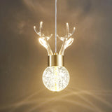 Modern Brass and Crystal Deer Pendant Light Whimsical LED Hanging Lamp for Bedroom