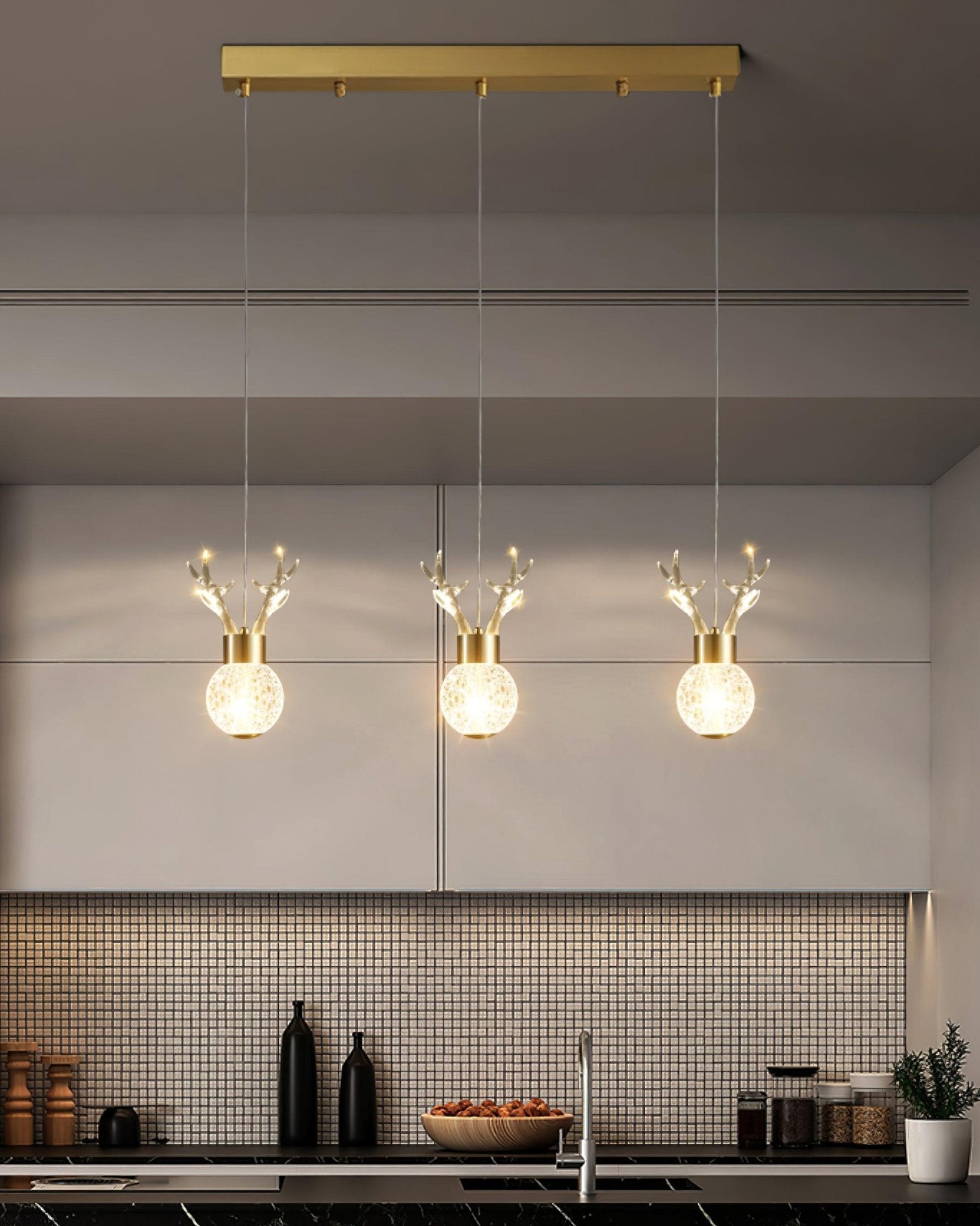 Modern Brass and Crystal Deer Pendant Light Whimsical LED Hanging Lamp for Bedroom