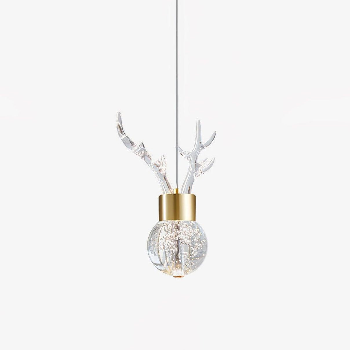 Modern Brass and Crystal Deer Pendant Light Whimsical LED Hanging Lamp for Bedroom