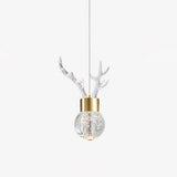 Modern Brass and Crystal Deer Pendant Light Whimsical LED Hanging Lamp for Bedroom