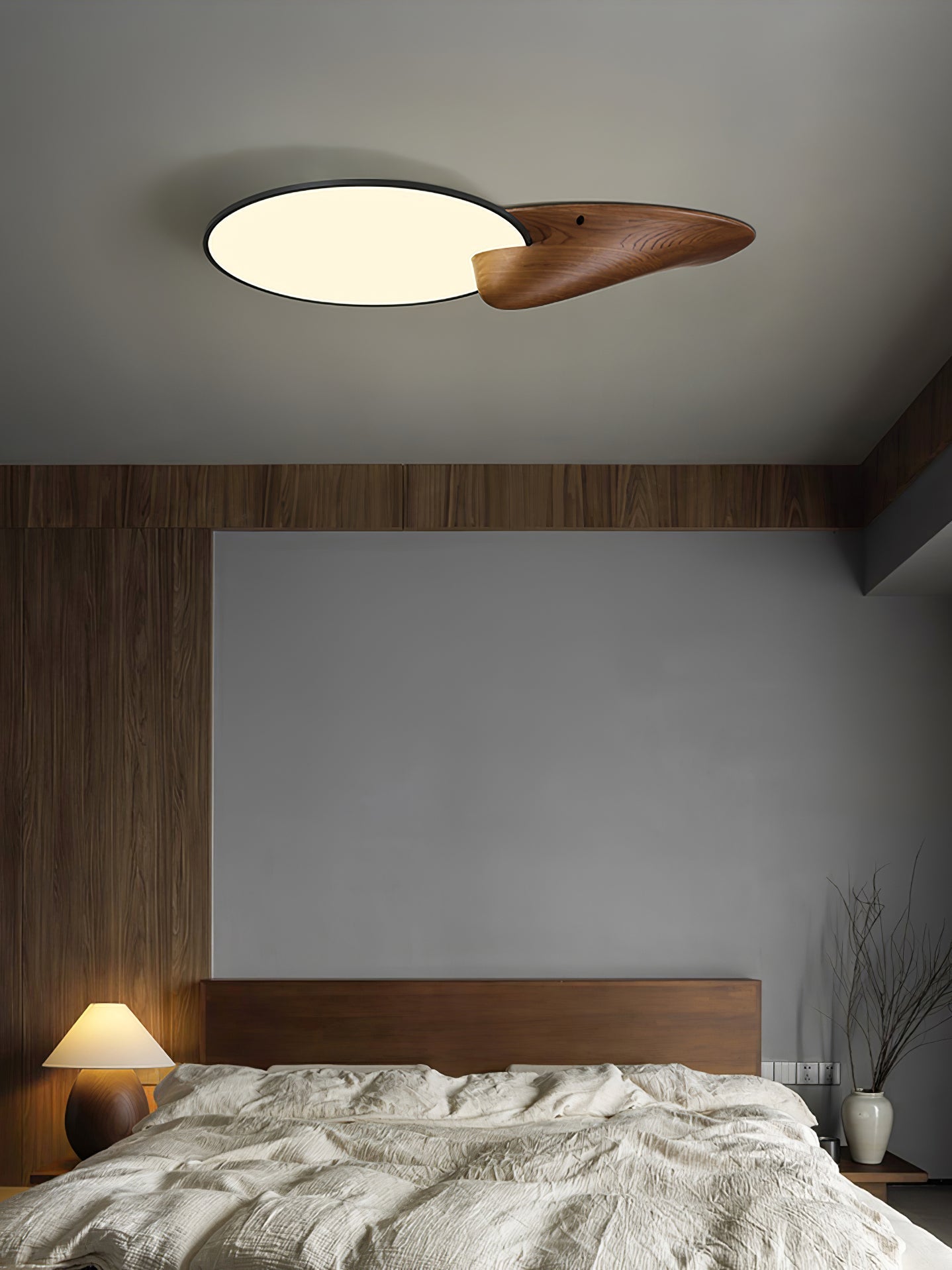 Lone Peak Modern Wood Flush Mount LED Ceiling Light Fixture for Bedroom and Living Room