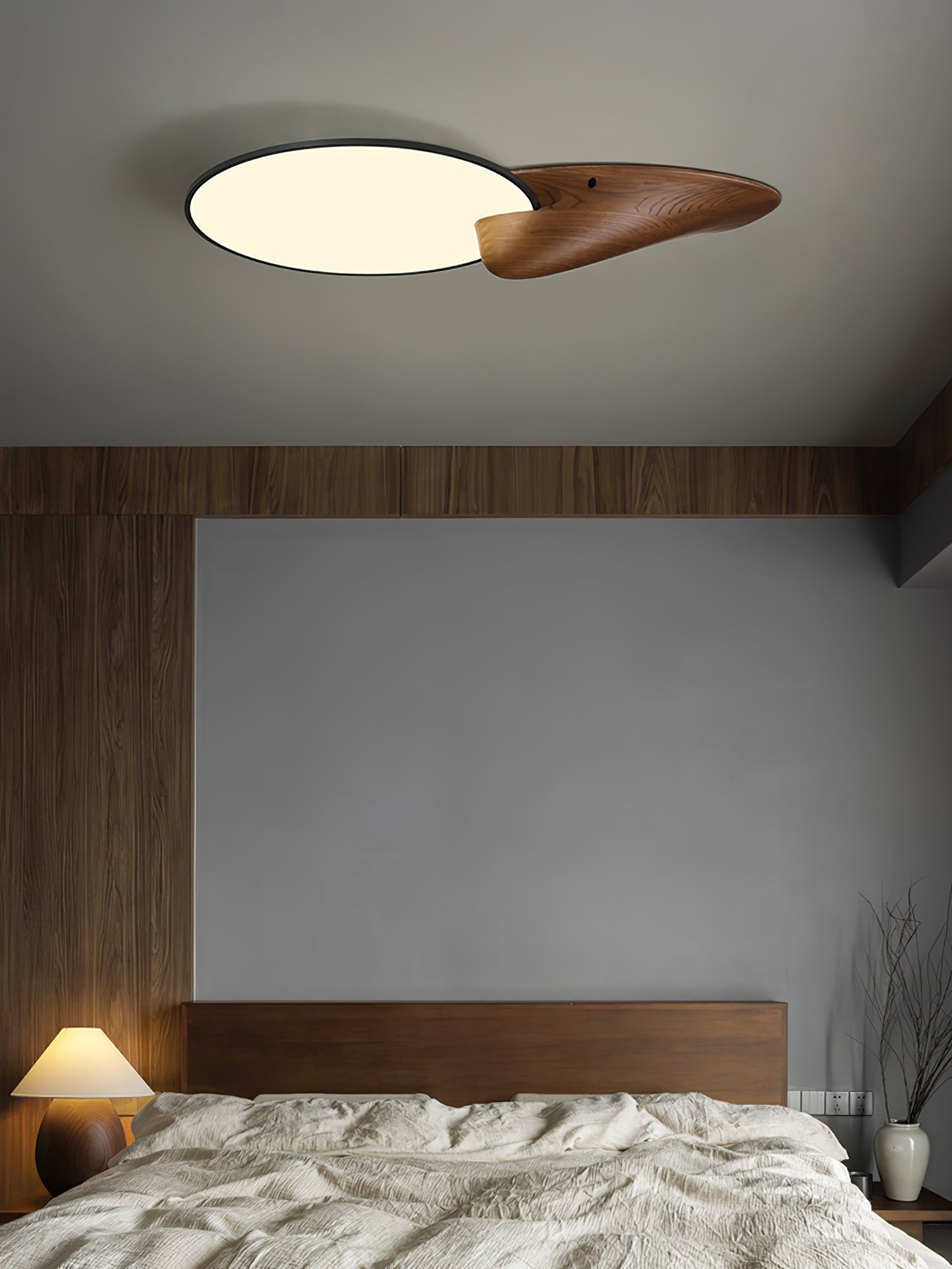 Lone Peak Modern Wood Flush Mount LED Ceiling Light Fixture for Bedroom and Living Room