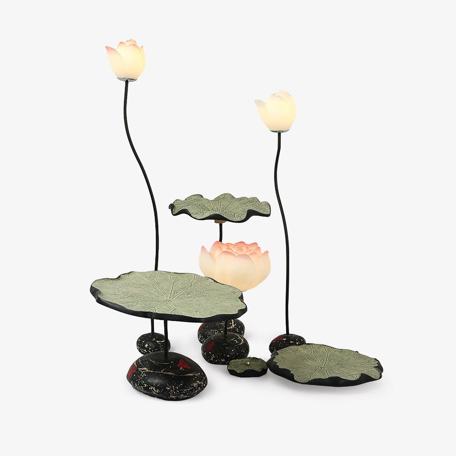 Elegant Lotus Resin Floor Lamp Floral Decorative Standing Light for Living Room