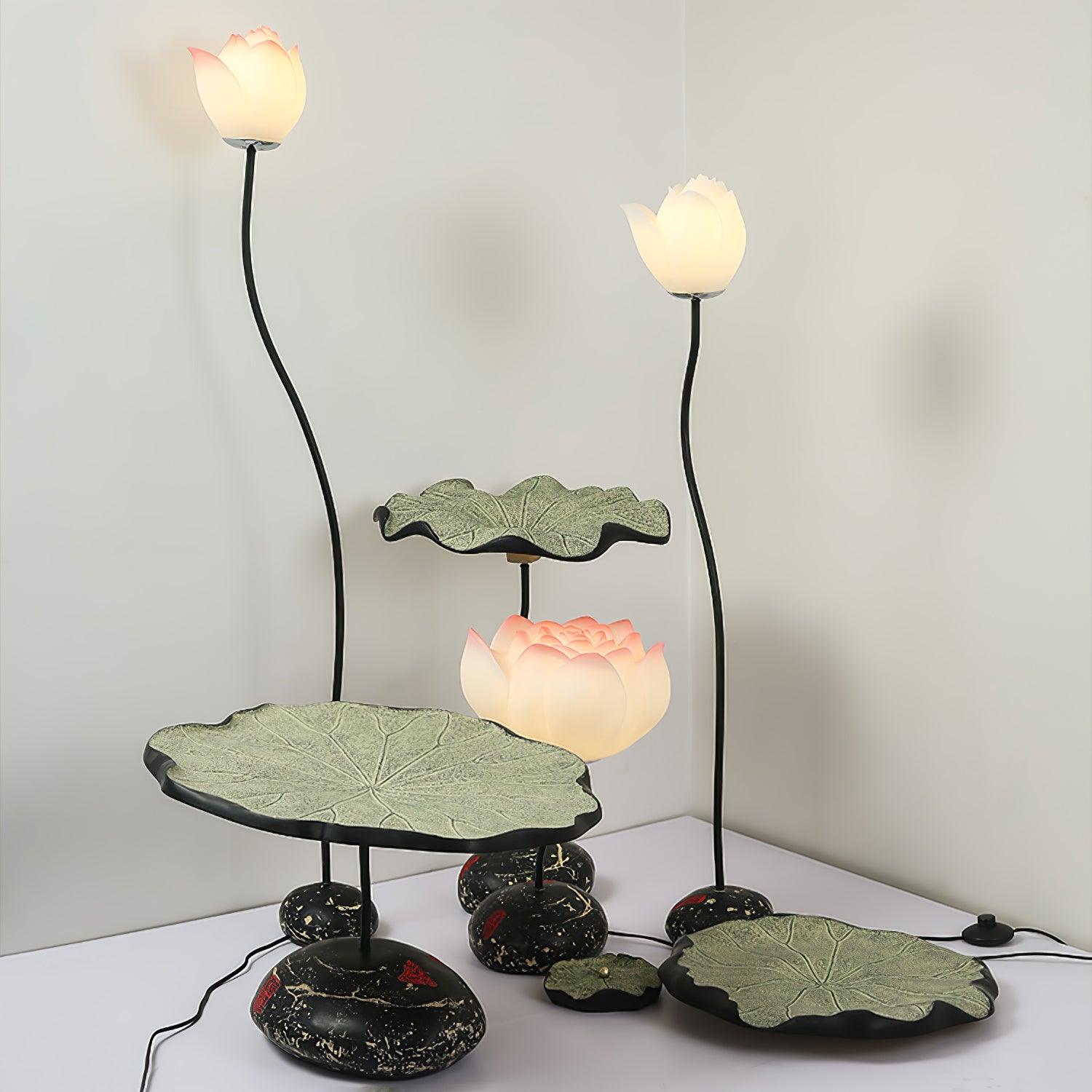 Elegant Lotus Resin Floor Lamp Floral Decorative Standing Light for Living Room