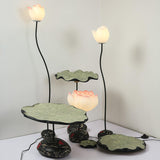 Elegant Lotus Resin Floor Lamp Floral Decorative Standing Light for Living Room