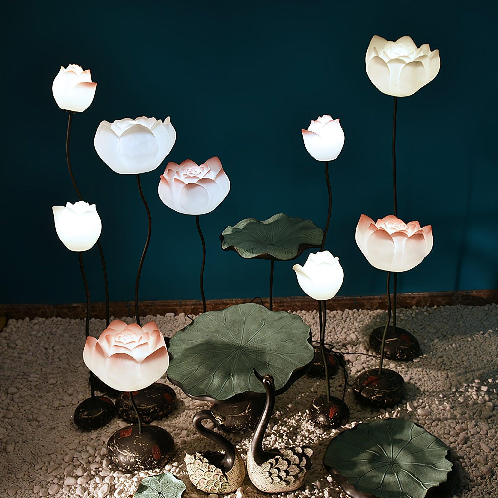 Elegant Lotus Resin Floor Lamp Floral Decorative Standing Light for Living Room