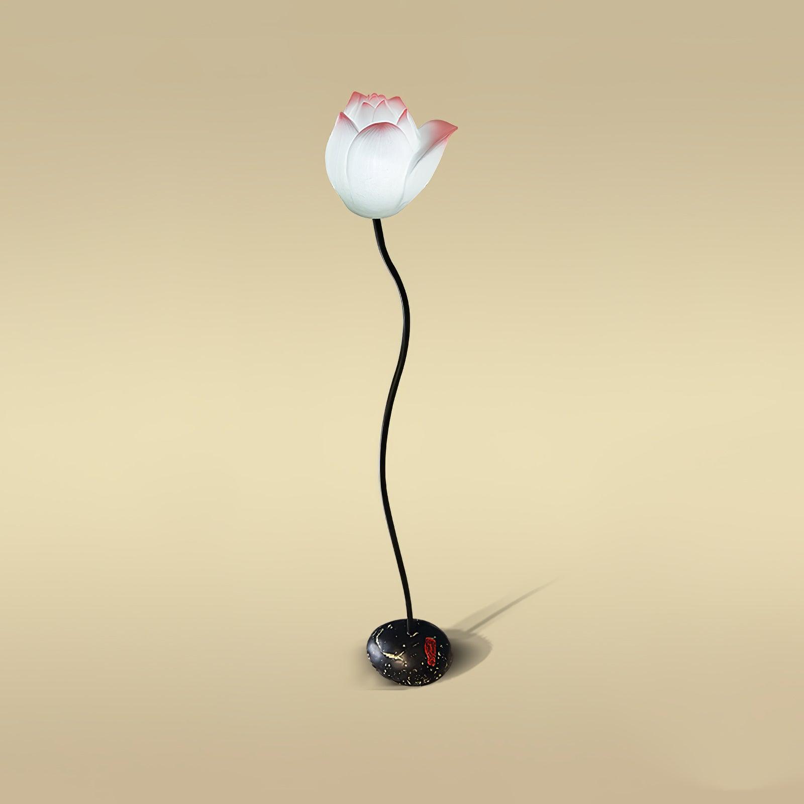 Elegant Lotus Resin Floor Lamp Floral Decorative Standing Light for Living Room