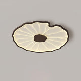 Modern Lotus Leaf Acrylic LED Ceiling Light Wood Grain Finish Flush Mount Lamp for Living Room