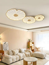 Modern Lotus Leaf Acrylic LED Ceiling Light Wood Grain Finish Flush Mount Lamp for Living Room