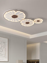 Modern Lotus Leaf Acrylic LED Ceiling Light Wood Grain Finish Flush Mount Lamp for Living Room
