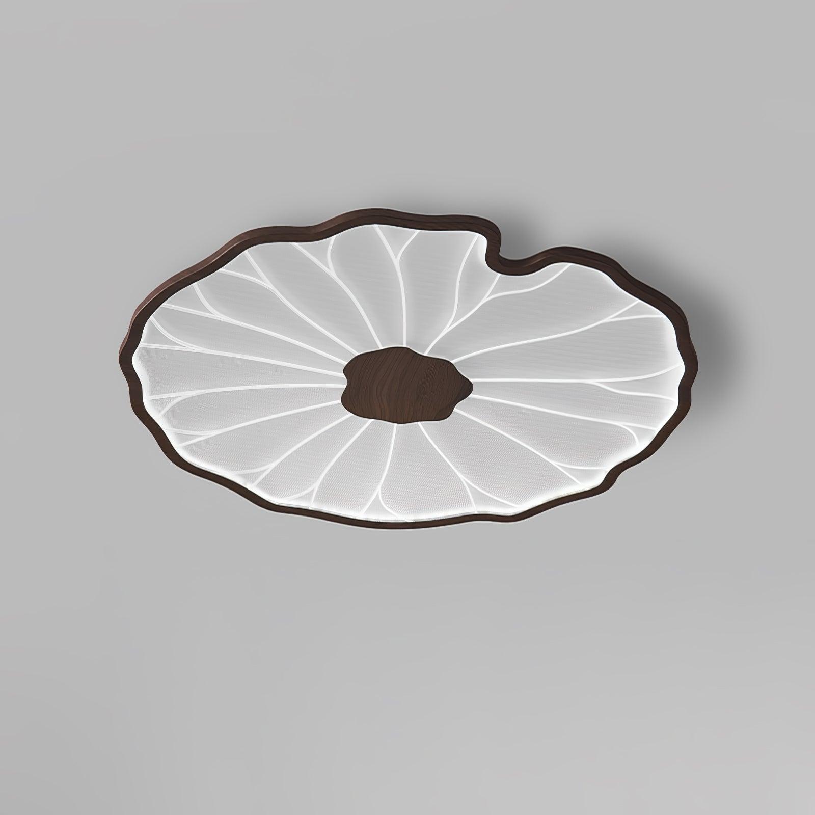 Modern Lotus Leaf Acrylic LED Ceiling Light Wood Grain Finish Flush Mount Lamp for Living Room