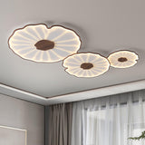 Modern Lotus Leaf Acrylic LED Ceiling Light Wood Grain Finish Flush Mount Lamp for Living Room