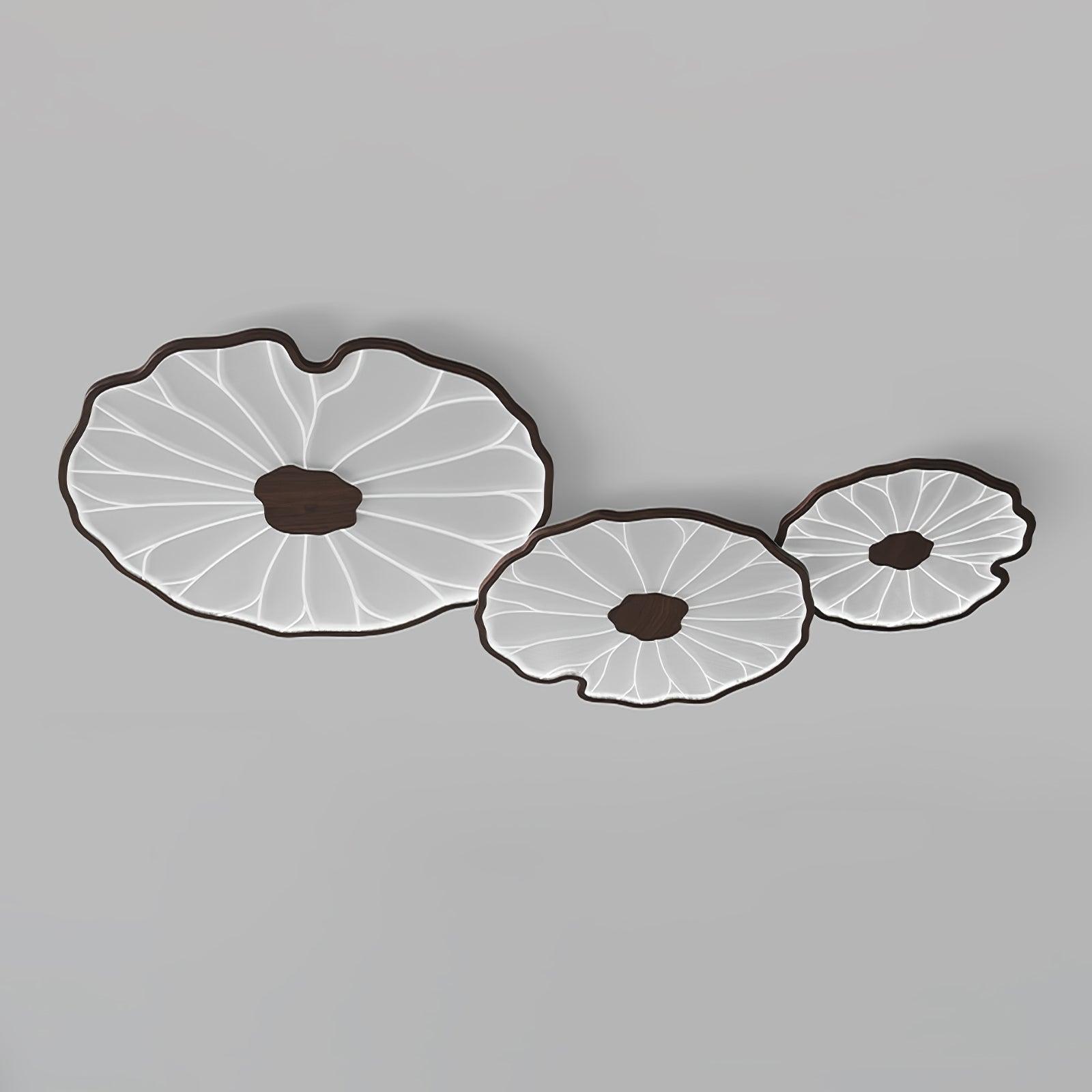 Modern Lotus Leaf Acrylic LED Ceiling Light Wood Grain Finish Flush Mount Lamp for Living Room