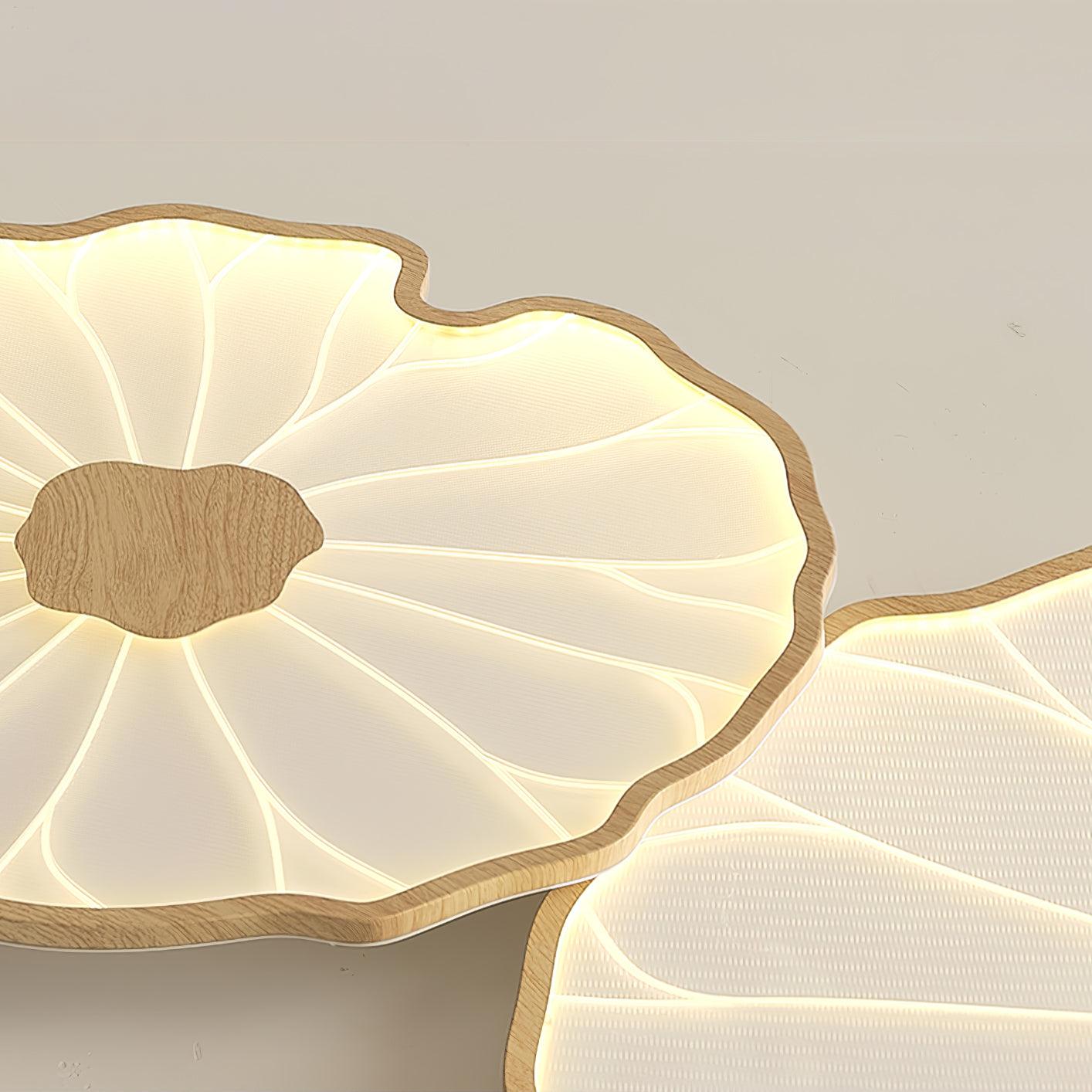 Modern Lotus Leaf Acrylic LED Ceiling Light Wood Grain Finish Flush Mount Lamp for Living Room