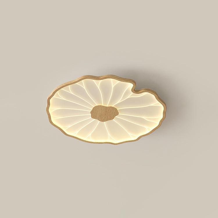 Modern Lotus Leaf Acrylic LED Ceiling Light Wood Grain Finish Flush Mount Lamp for Living Room