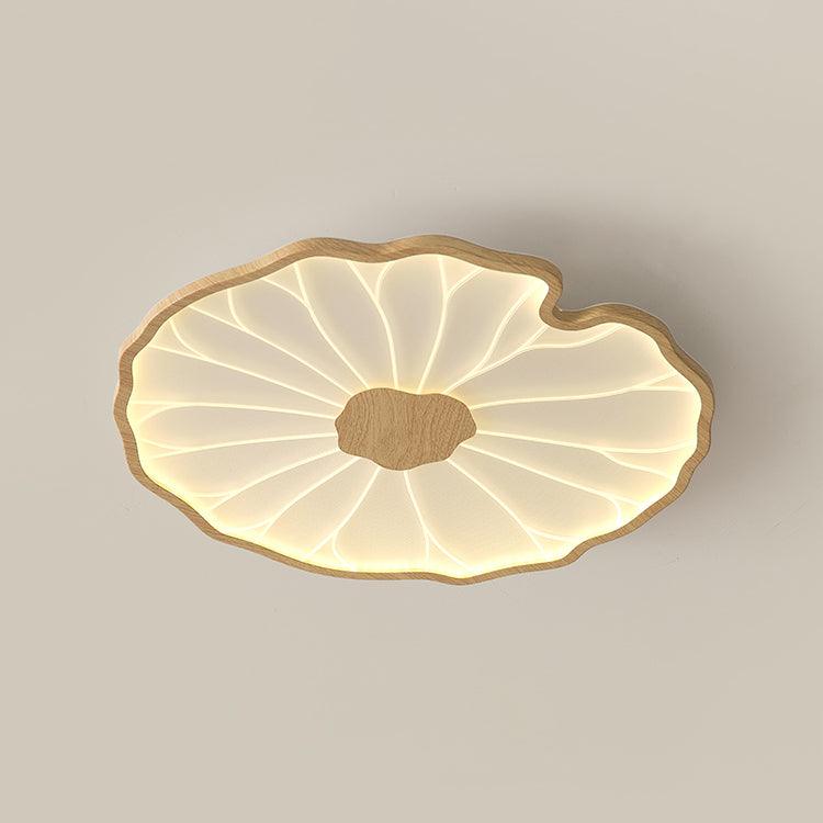 Modern Lotus Leaf Acrylic LED Ceiling Light Wood Grain Finish Flush Mount Lamp for Living Room