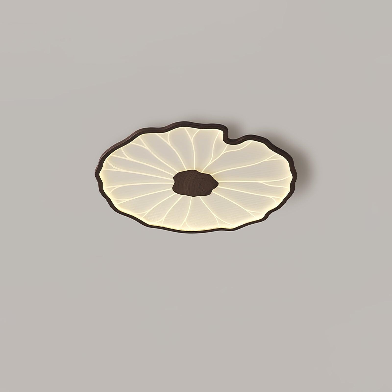 Modern Lotus Leaf Acrylic LED Ceiling Light Wood Grain Finish Flush Mount Lamp for Living Room