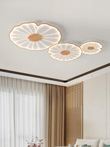 Modern Lotus Leaf Acrylic LED Ceiling Light Wood Grain Finish Flush Mount Lamp for Living Room