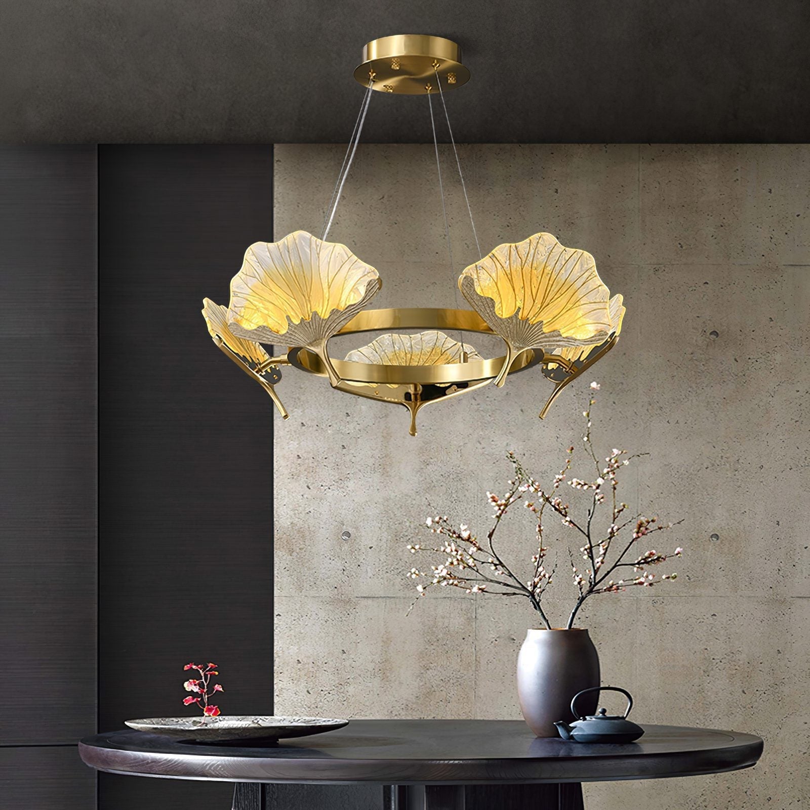 elegant-lotus-leaf-enamel-stained-glass-brass-chandelier-for-luxury-dining-and-living-spaces