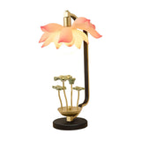 Elegant Lotus Bloom Floral Table Lamp with Resin and Ceramic Flowers