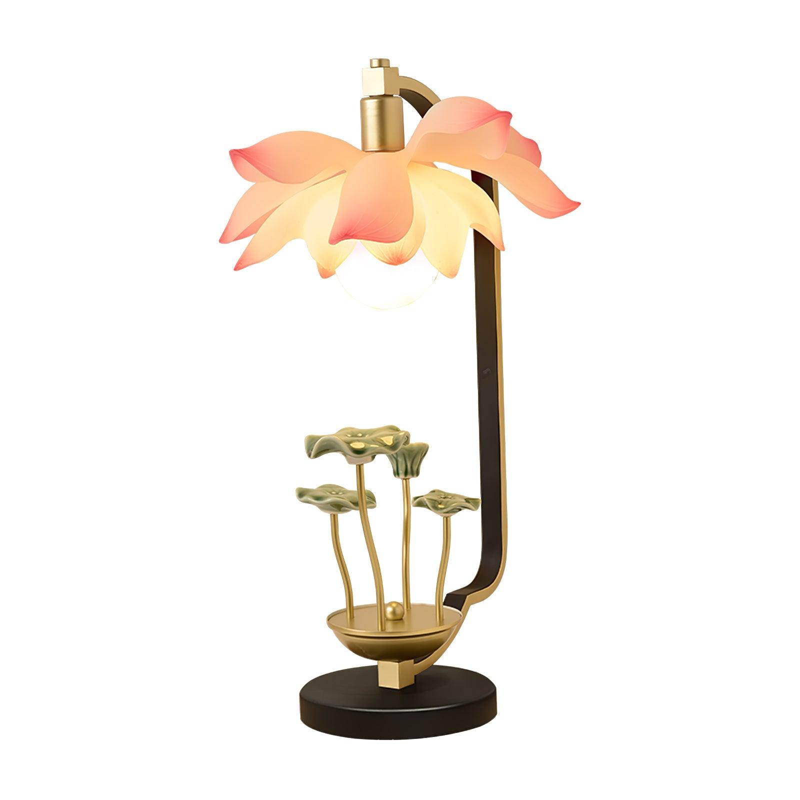 Elegant Lotus Bloom Floral Table Lamp with Resin and Ceramic Flowers