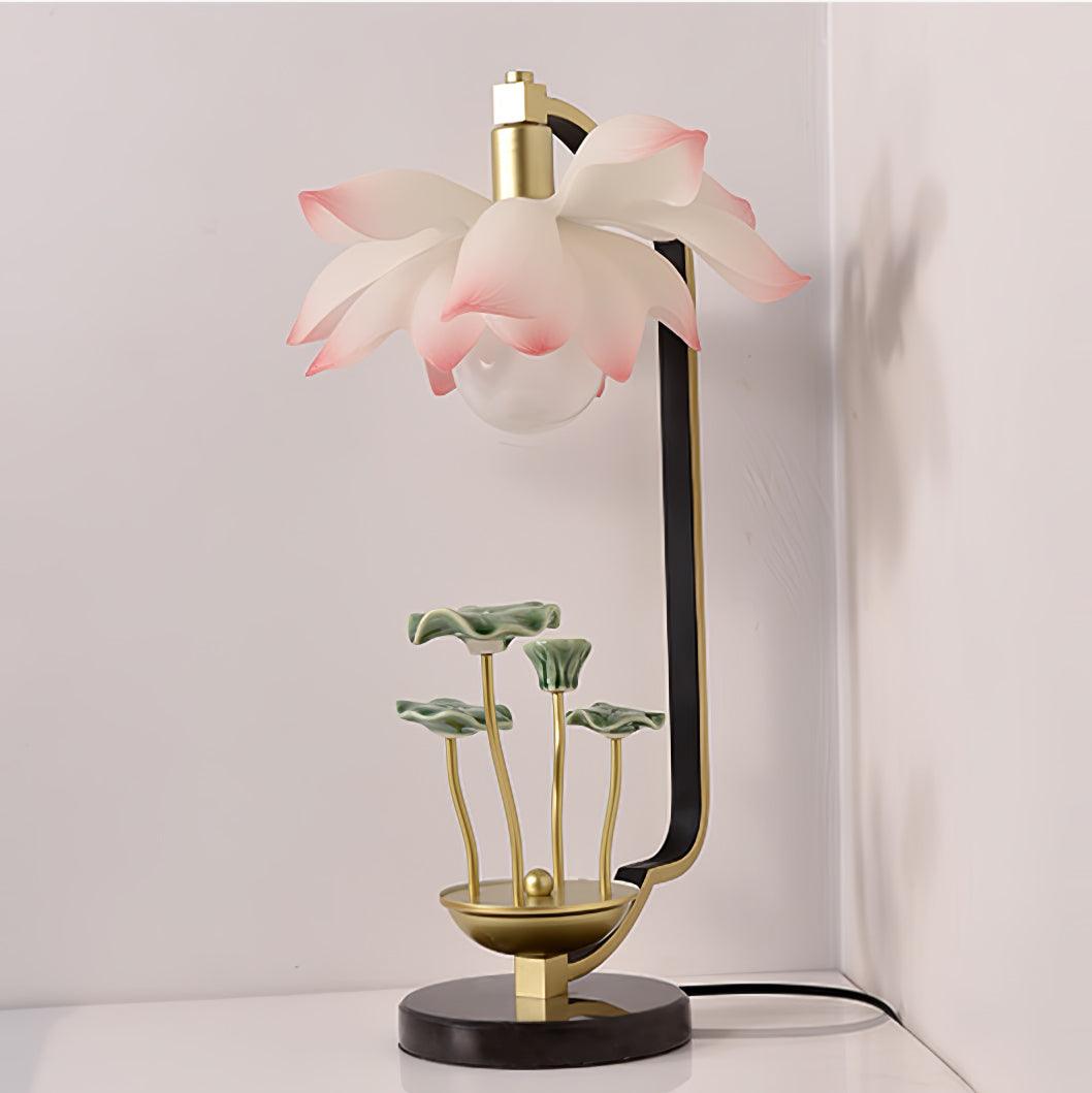 Elegant Lotus Bloom Floral Table Lamp with Resin and Ceramic Flowers