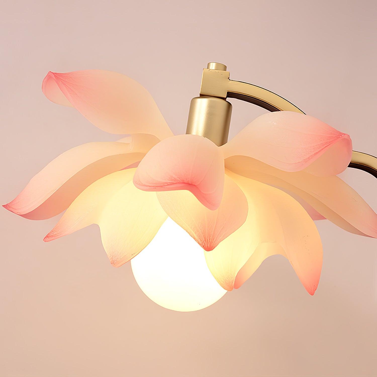 Elegant Lotus Bloom Floral Table Lamp with Resin and Ceramic Flowers