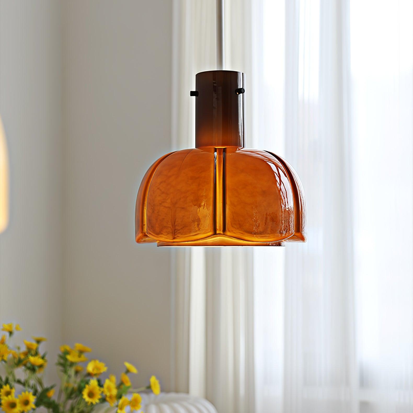 Modern Petal Glass Pendant Light Layered Floral Hanging Lamp for Living Room Dining Area