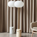 Modern Jwda Travertine Floor Lamp with Spherical Glass Globe and Yellow Stone Base