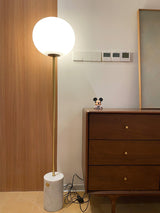Modern Jwda Travertine Floor Lamp with Spherical Glass Globe and Yellow Stone Base