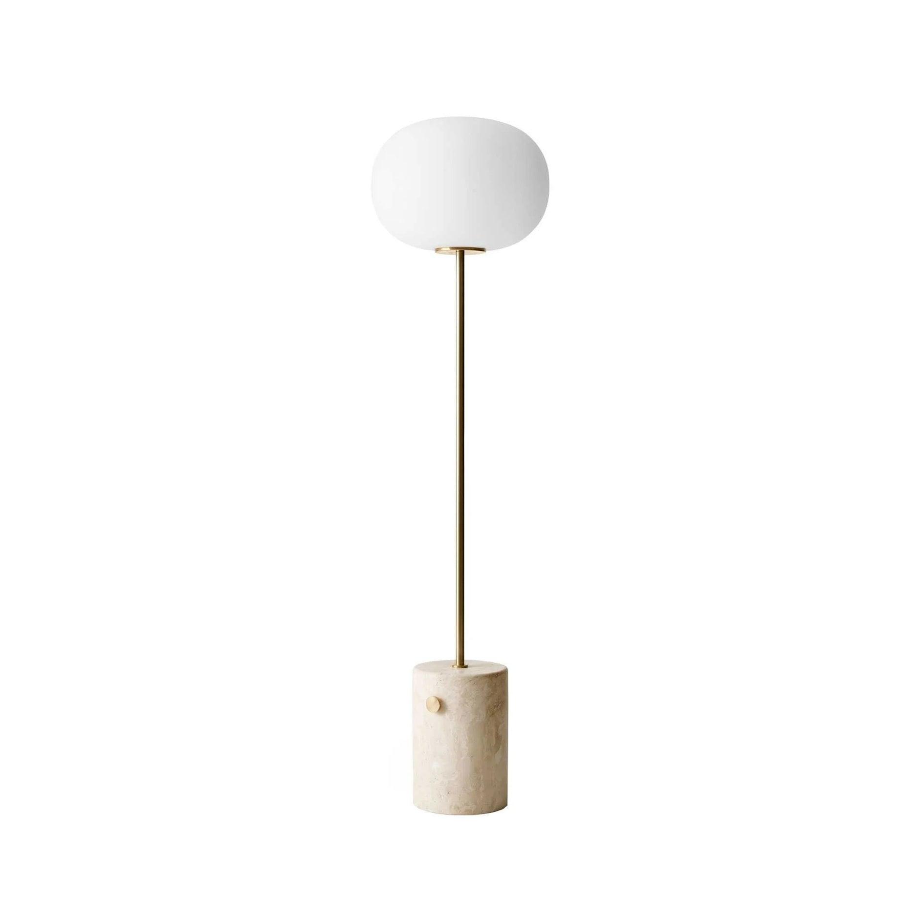 Modern Jwda Travertine Floor Lamp with Spherical Glass Globe and Yellow Stone Base