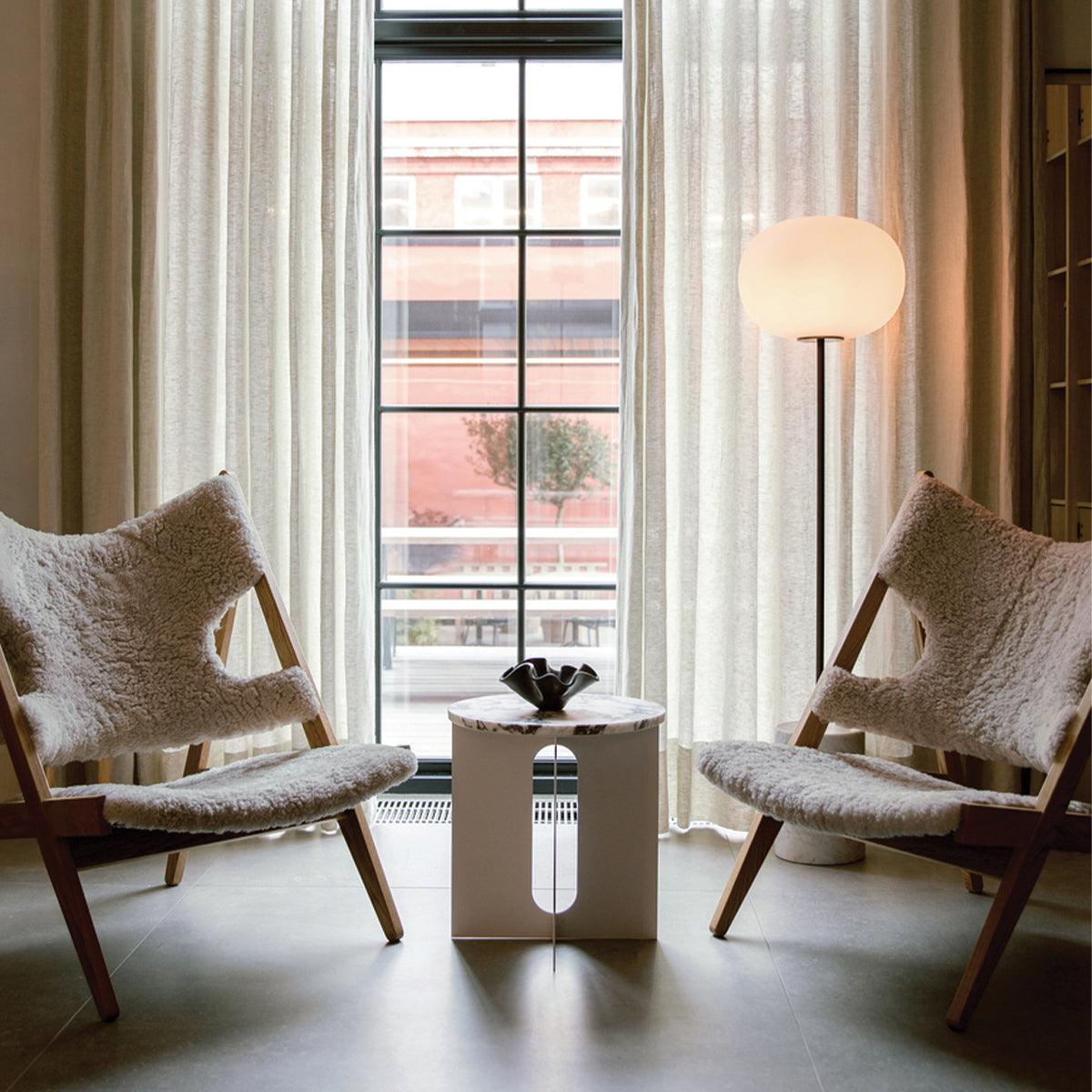 Modern Jwda Travertine Floor Lamp with Spherical Glass Globe and Yellow Stone Base