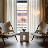 Modern Jwda Travertine Floor Lamp with Spherical Glass Globe and Yellow Stone Base