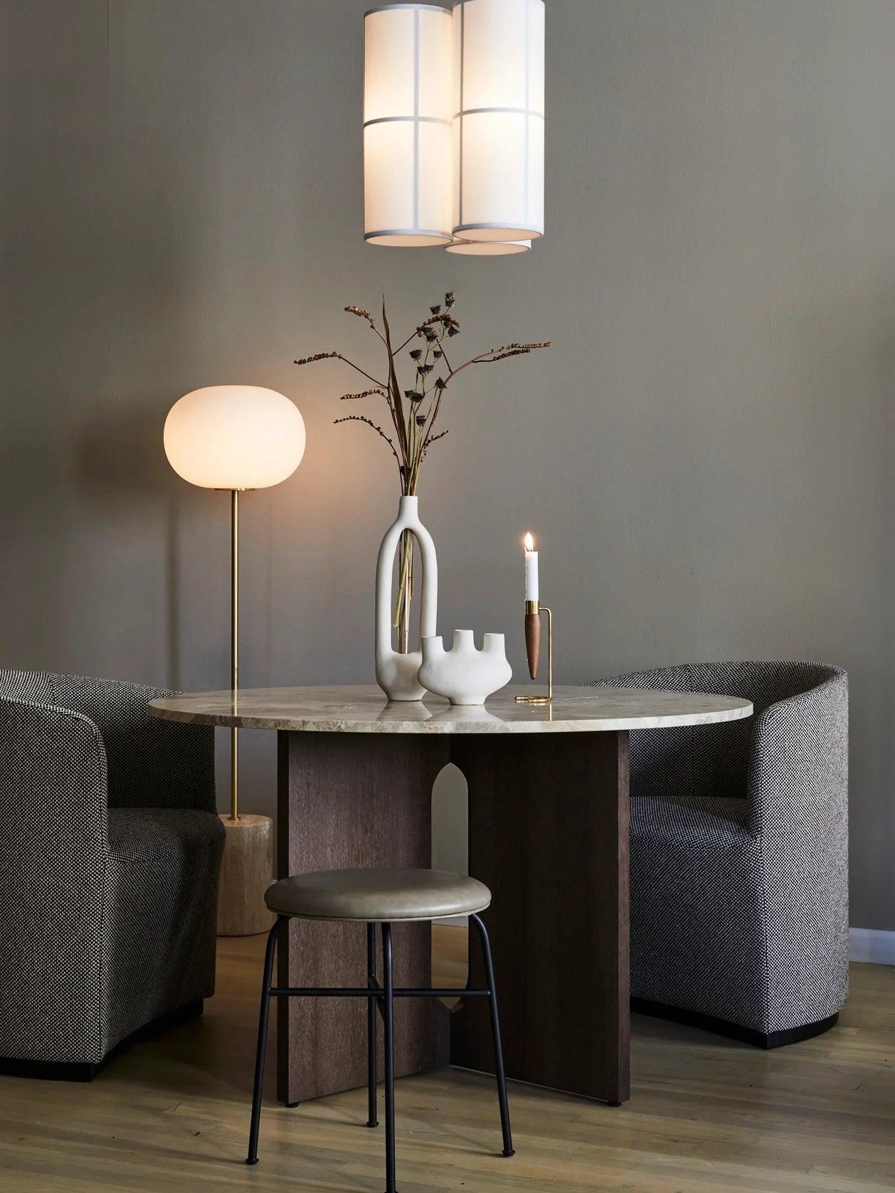 Modern Jwda Travertine Floor Lamp with Spherical Glass Globe and Yellow Stone Base