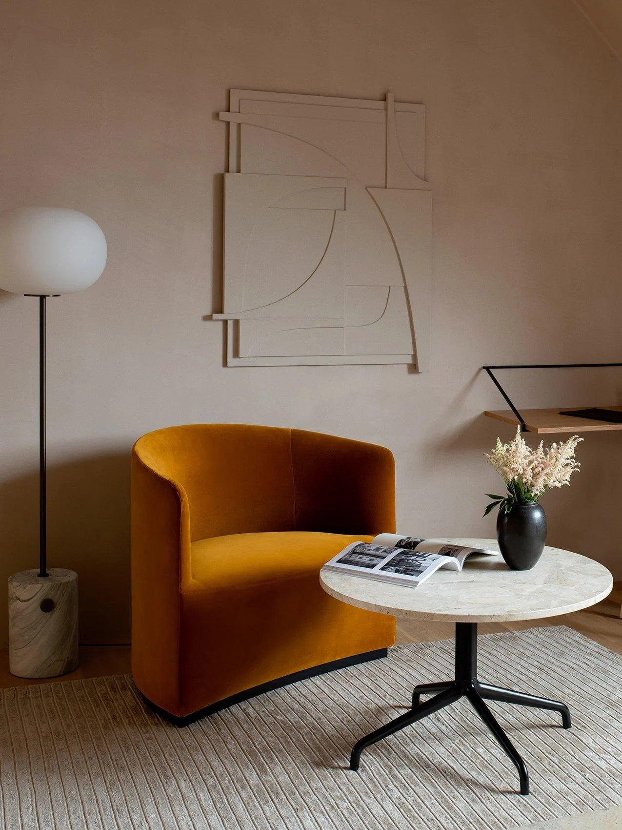 Modern Jwda Travertine Floor Lamp with Spherical Glass Globe and Yellow Stone Base