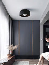 Modern Spherical Glass Globe Flush Mount Ceiling Light with Wood Grain Trim