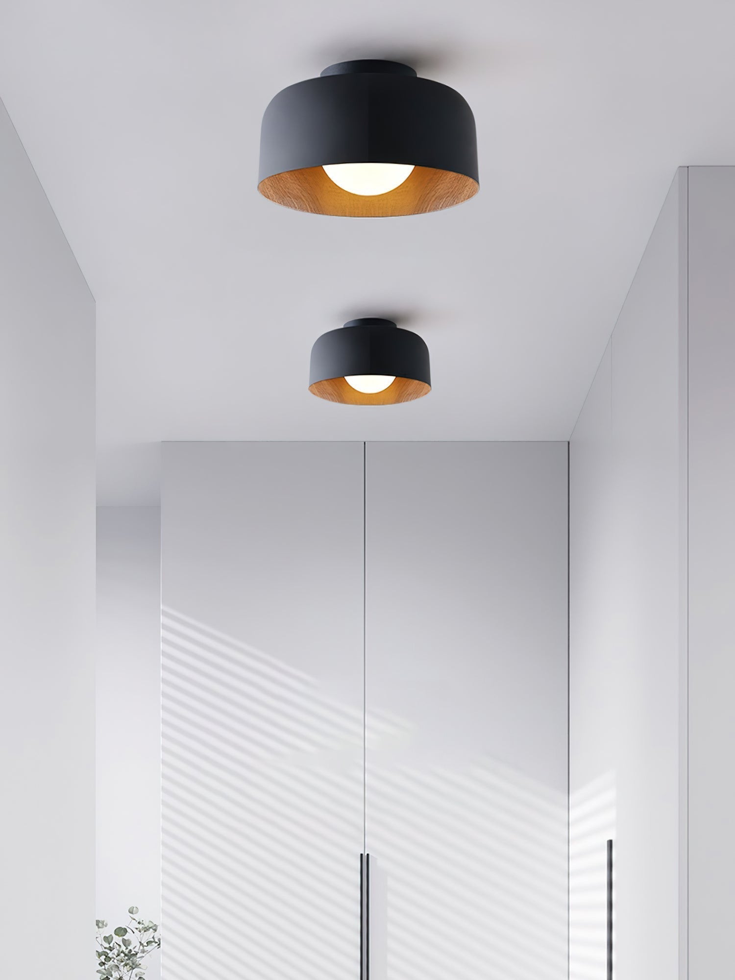 Modern Spherical Glass Globe Flush Mount Ceiling Light with Wood Grain Trim