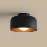 Modern Spherical Glass Globe Flush Mount Ceiling Light with Wood Grain Trim