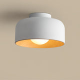 Modern Spherical Glass Globe Flush Mount Ceiling Light with Wood Grain Trim