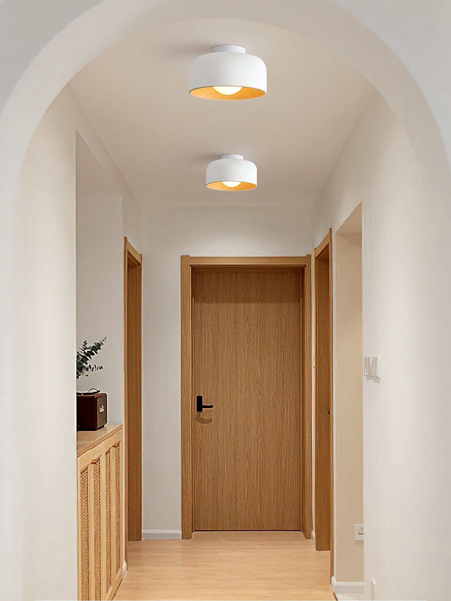 Modern Spherical Glass Globe Flush Mount Ceiling Light with Wood Grain Trim