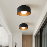 Modern Spherical Glass Globe Flush Mount Ceiling Light with Wood Grain Trim