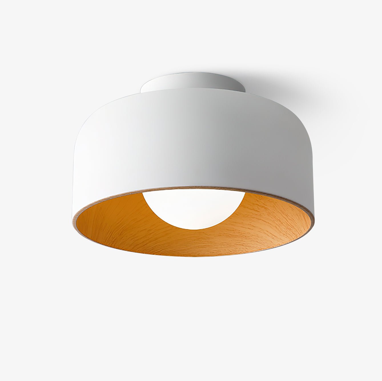 Modern Spherical Glass Globe Flush Mount Ceiling Light with Wood Grain Trim