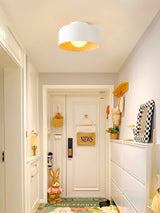 Modern Spherical Glass Globe Flush Mount Ceiling Light with Wood Grain Trim