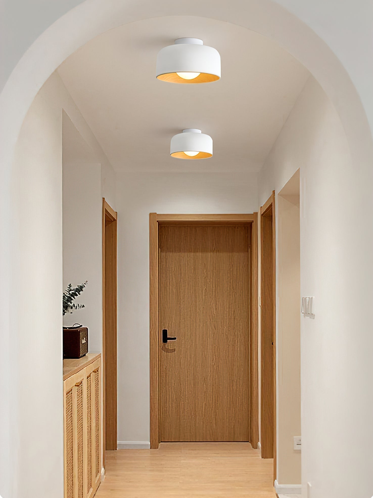Modern Spherical Glass Globe Flush Mount Ceiling Light with Wood Grain Trim