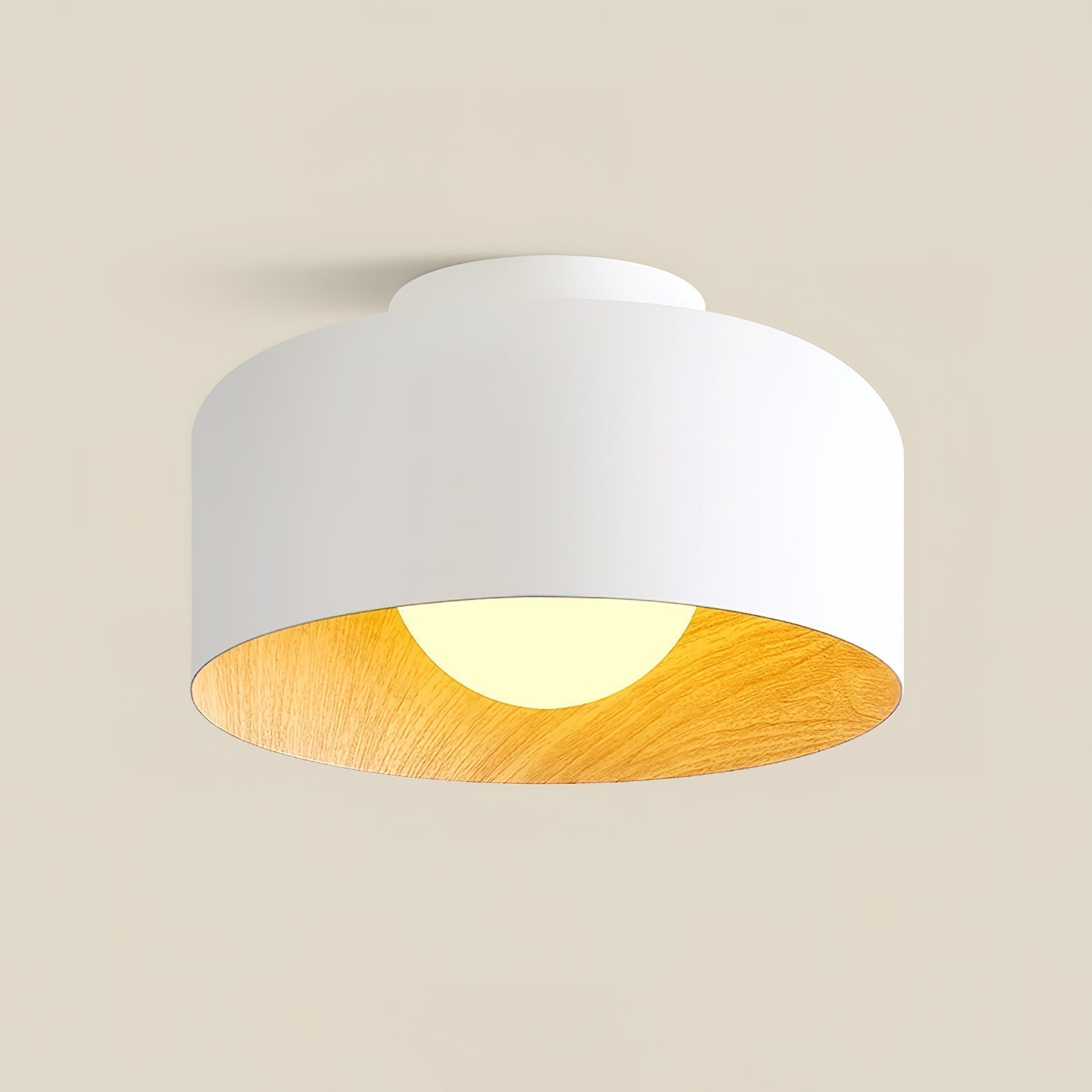 Modern Spherical Glass Globe Flush Mount Ceiling Light with Wood Grain Trim