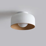 Modern Spherical Glass Globe Flush Mount Ceiling Light with Wood Grain Trim
